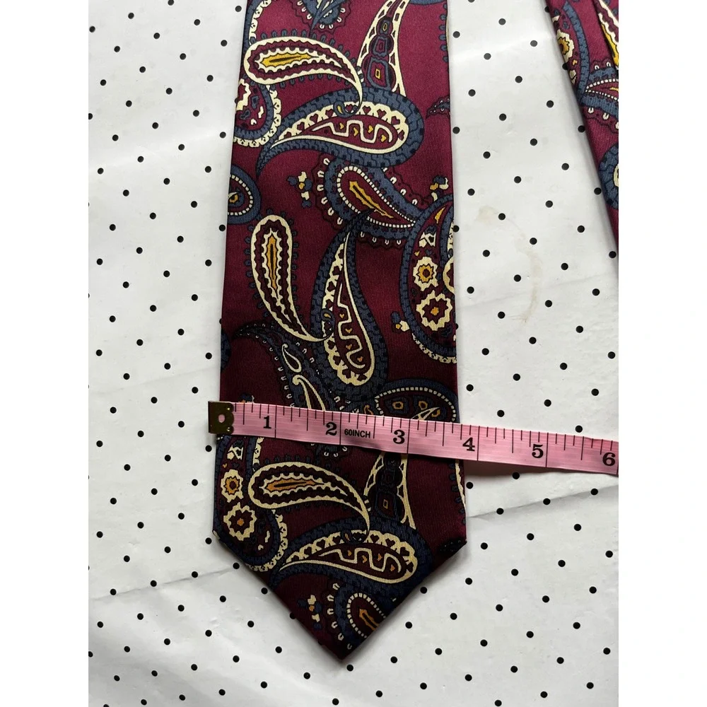 Colours by Alexander Julian Mens Silk Paisley Tie Burgundy Navy Gold Made in USA